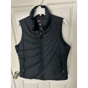 Women’s Black down filled vest with silver details. Size M